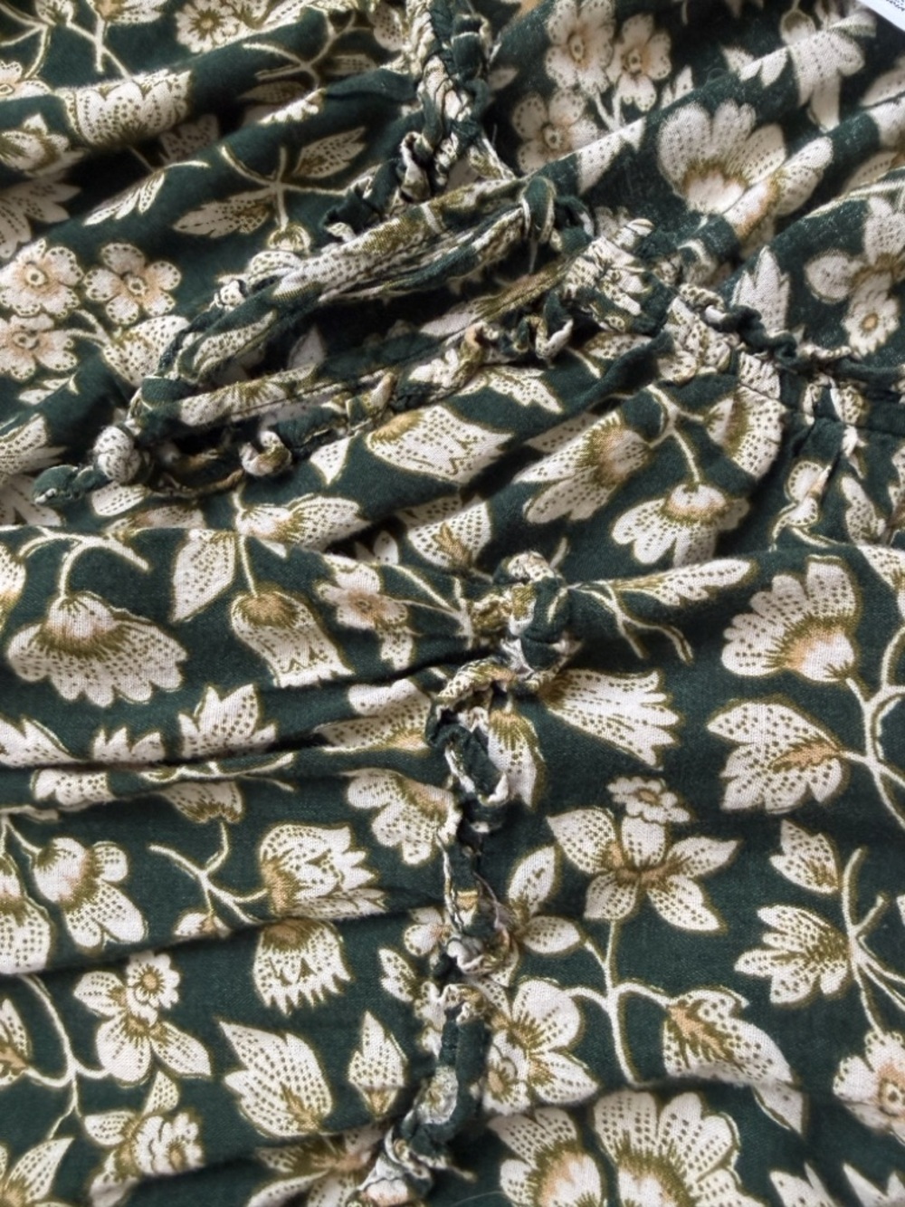 Old Navy Green Floral Peasant Top XL  Lantern Sleeves Cottagecore Boho Blouse - Picture 6 of 7